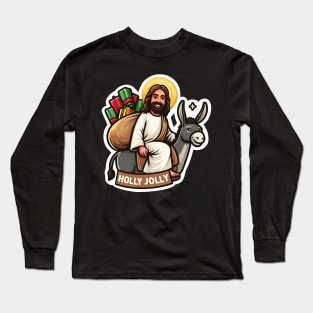 Holly Jolly Jesus Donkey Christmas gifts Long Sleeve T-Shirt